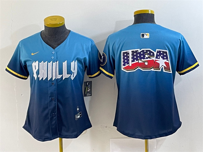 Women's Philadelphia Phillies Team Big Logo Blue 2024 City Connect Limited Stitched Baseball Jersey